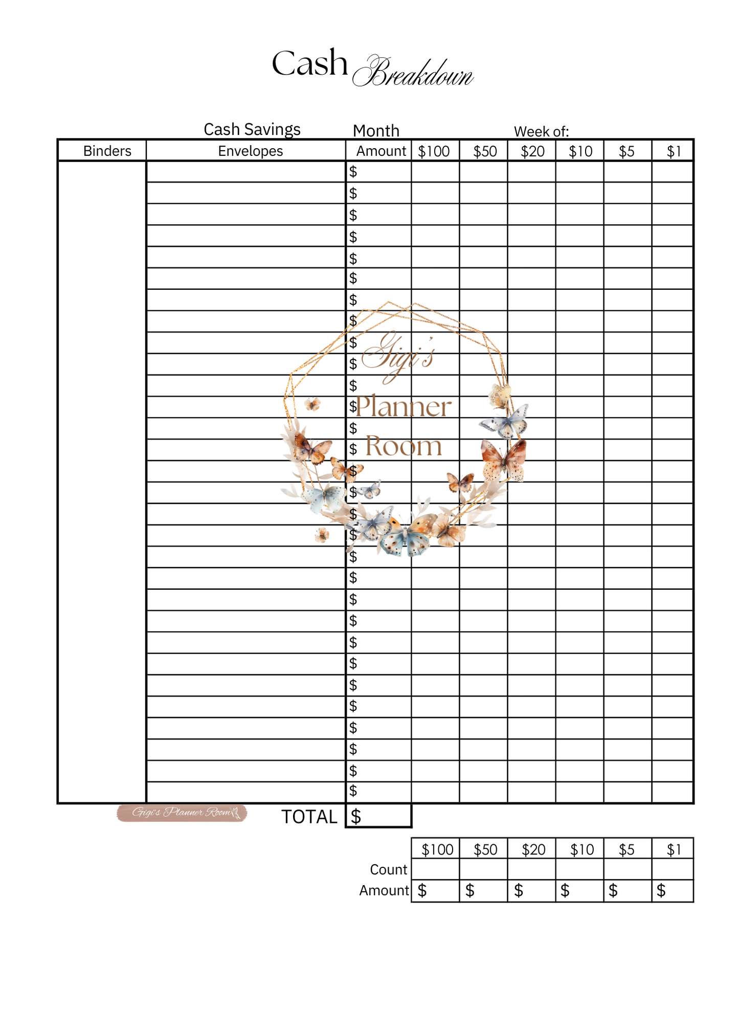 Cash Breakdown Sheet - Simple