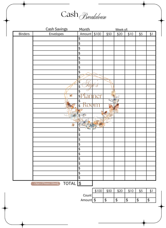 Cash Breakdown Sheet ~ Star