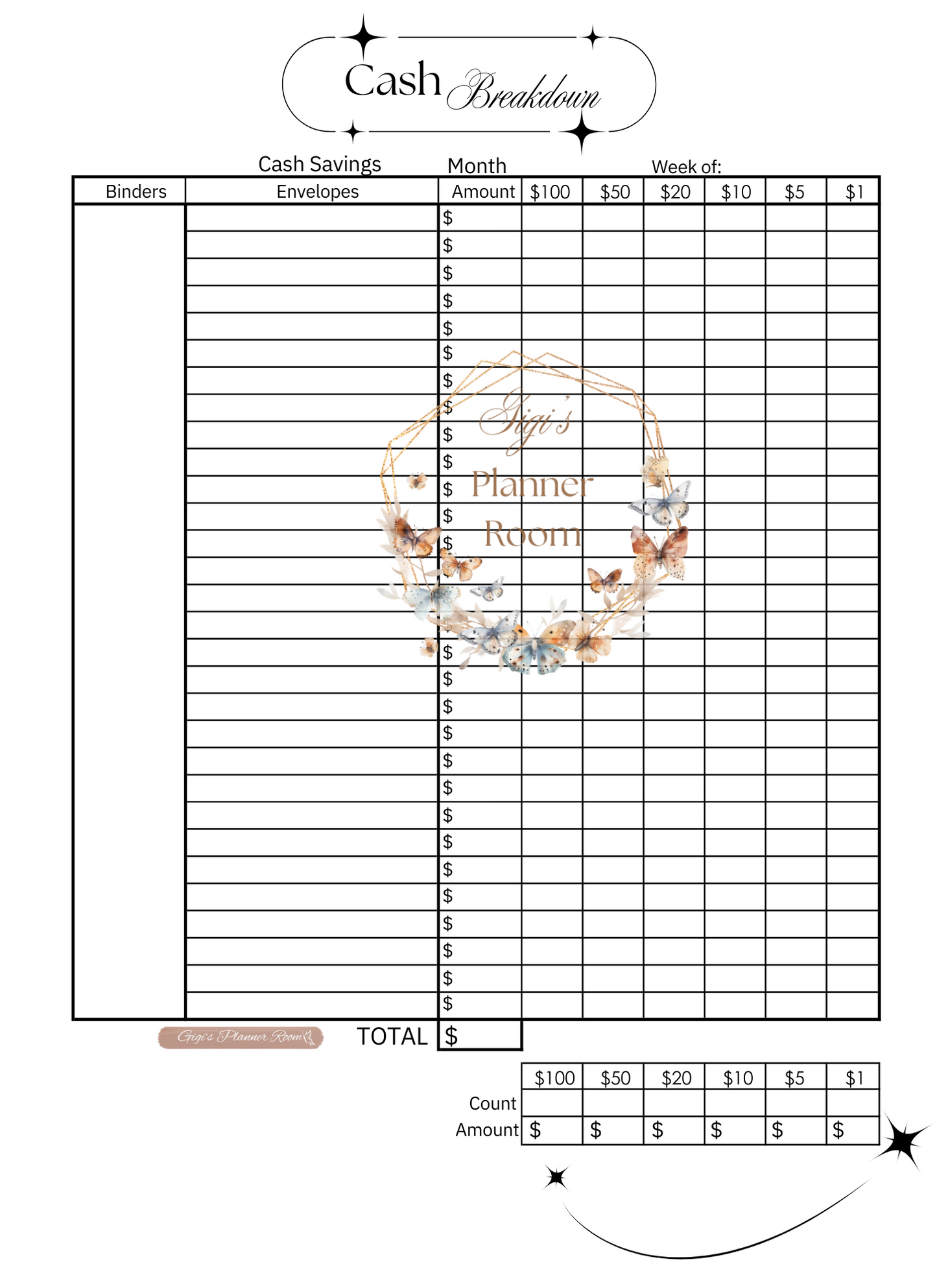 Cash Breakdown Sheet - Star 2