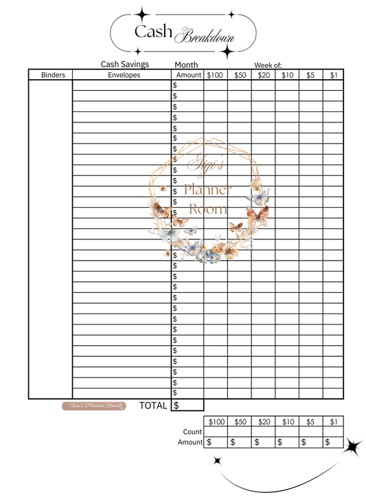 Cash Breakdown Sheet - Star 2