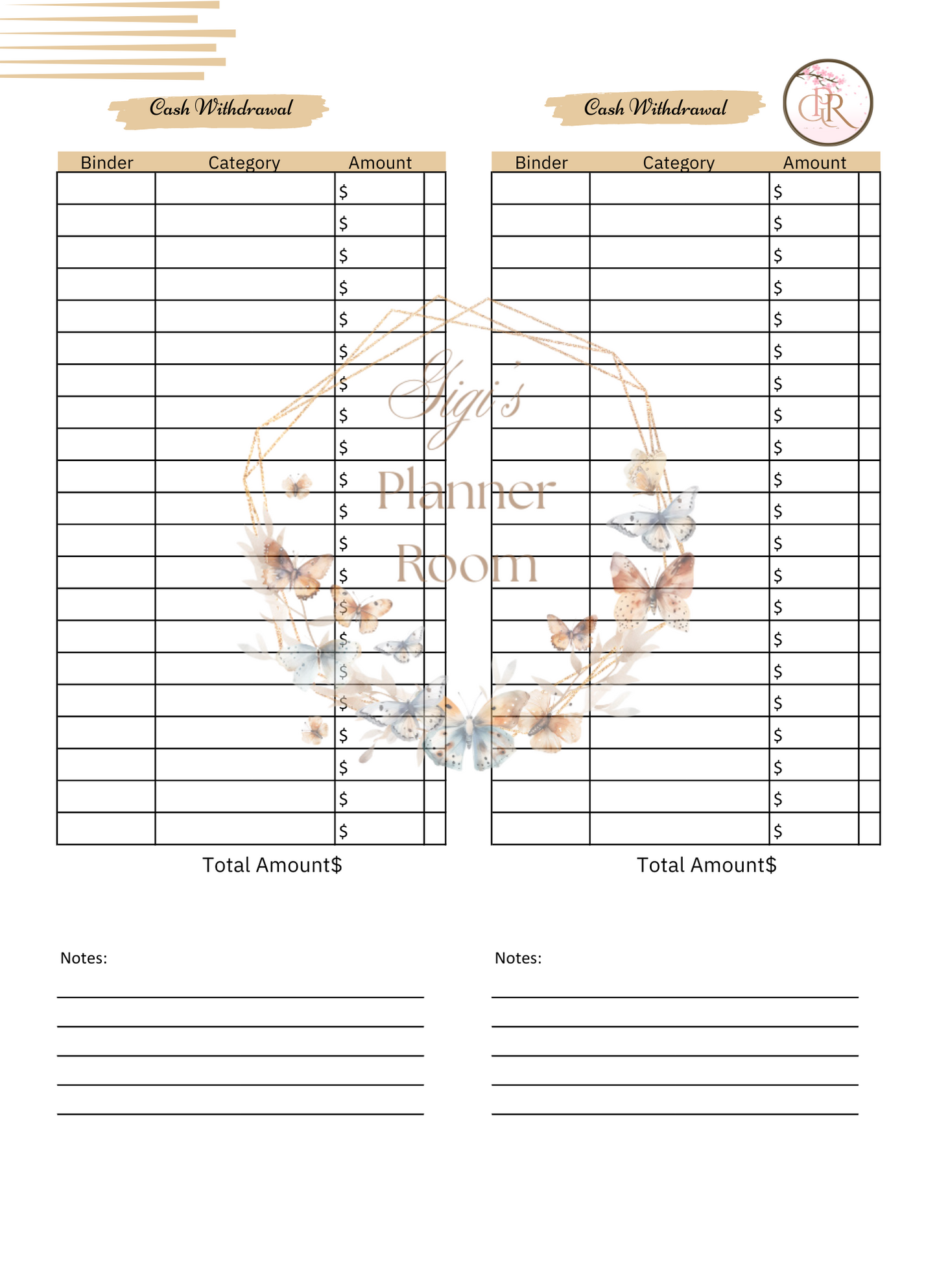 Cash Withdrawal Sheet