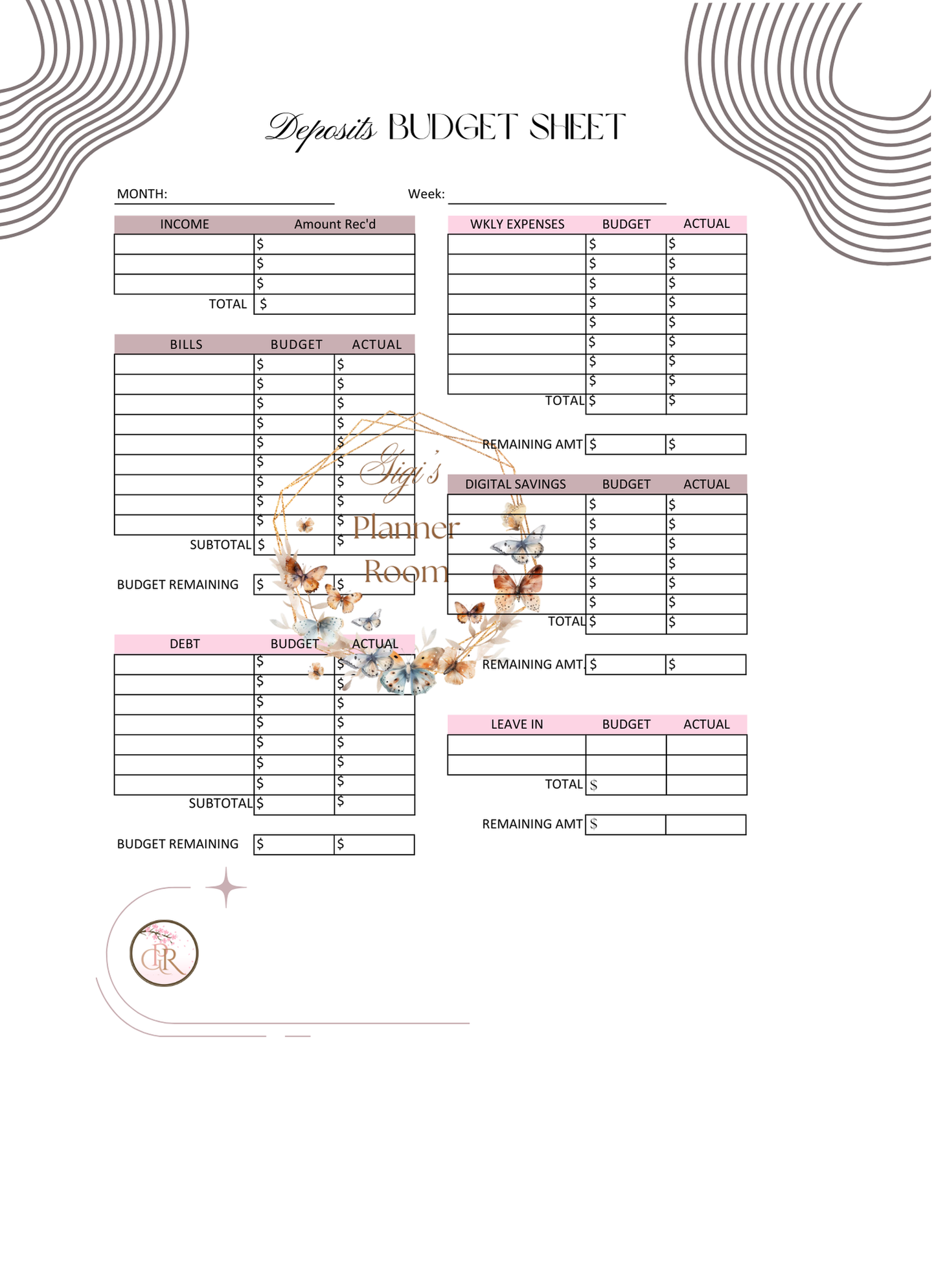 Deposit Budget Sheet