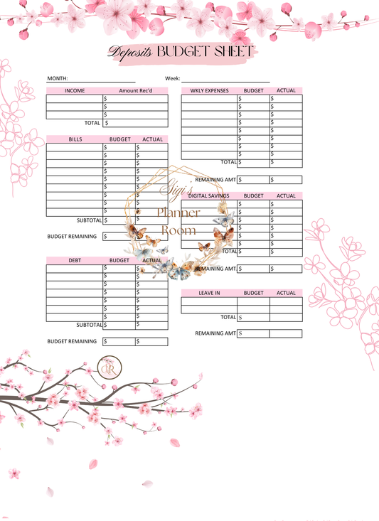 Deposit Budget Sheet