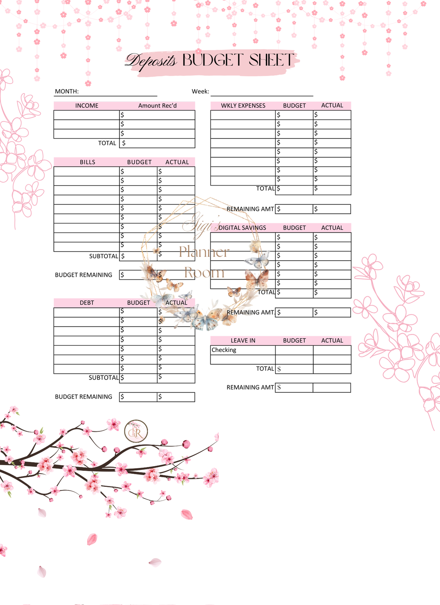 Deposit Budget Sheet