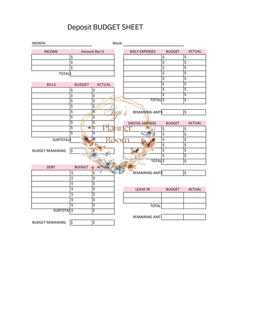 Deposit Budget Sheet